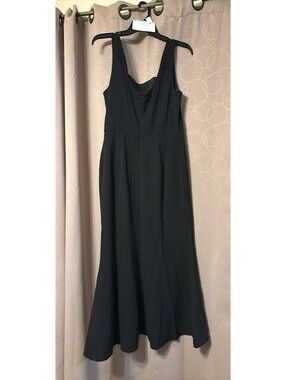 Black Sleeveless Long A-Line Dress Cowl Neck Solid Women's Regular Size
